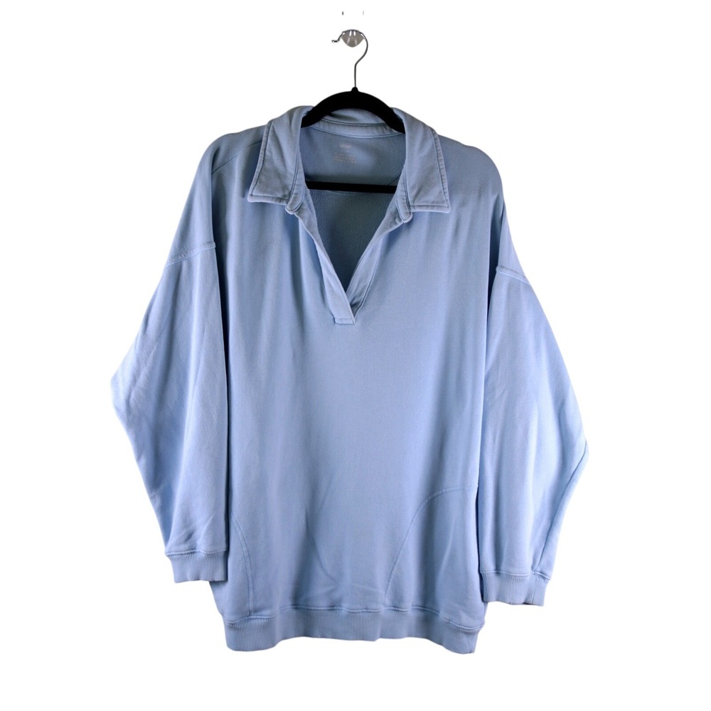 Aerie Light Blue Oversized Polo Sweatshirt V-Neck French Terry Pullover S